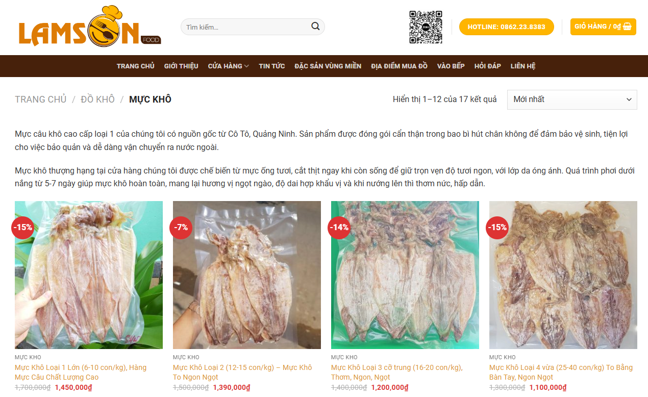 Muc kho tai Lam Son Food co rat nhieu loai phu hop voi nhu cau cua khach hang